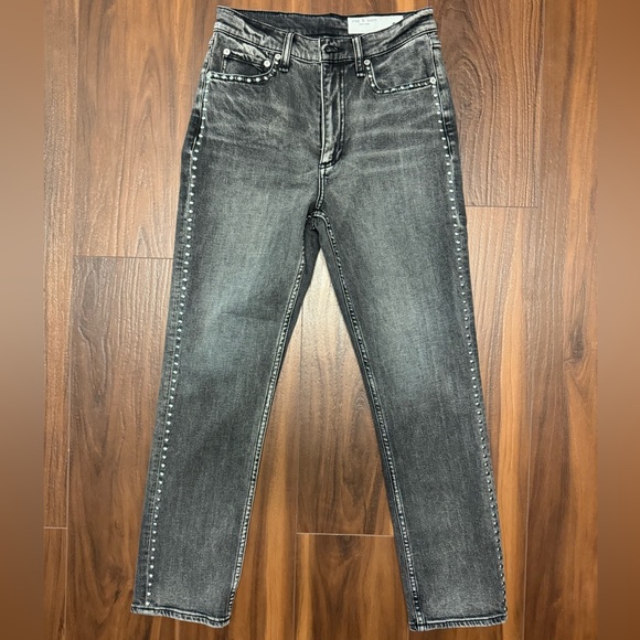 NWT Rag & Bone High Rise Skinny Wren Jeans Black Studded Women's Size 26 - Picture 5 of 15
